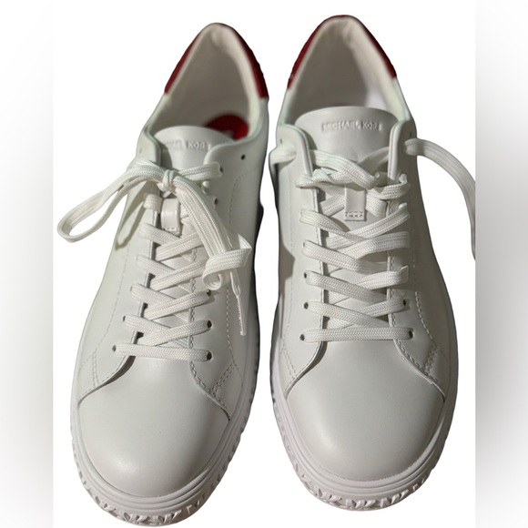 Michael Kors- Grove Embellished Leather sneakers in White Crisom/Red- Lace-up- 9 - Picture 12 of 14